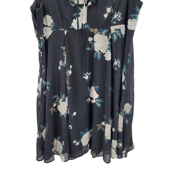 Torrid Baby Doll Skater Mini Dress Plus Sz 18 Black Floral Chiffon Lace-Up Back - Picture 4 of 12